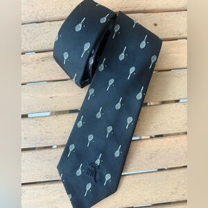 Vintage Countess Mara Ivy League Tennis Racquet Men's Neck Tie Black *Rare *